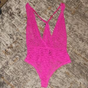 Victoria's Secret Hot Pink Lace Teddy Large